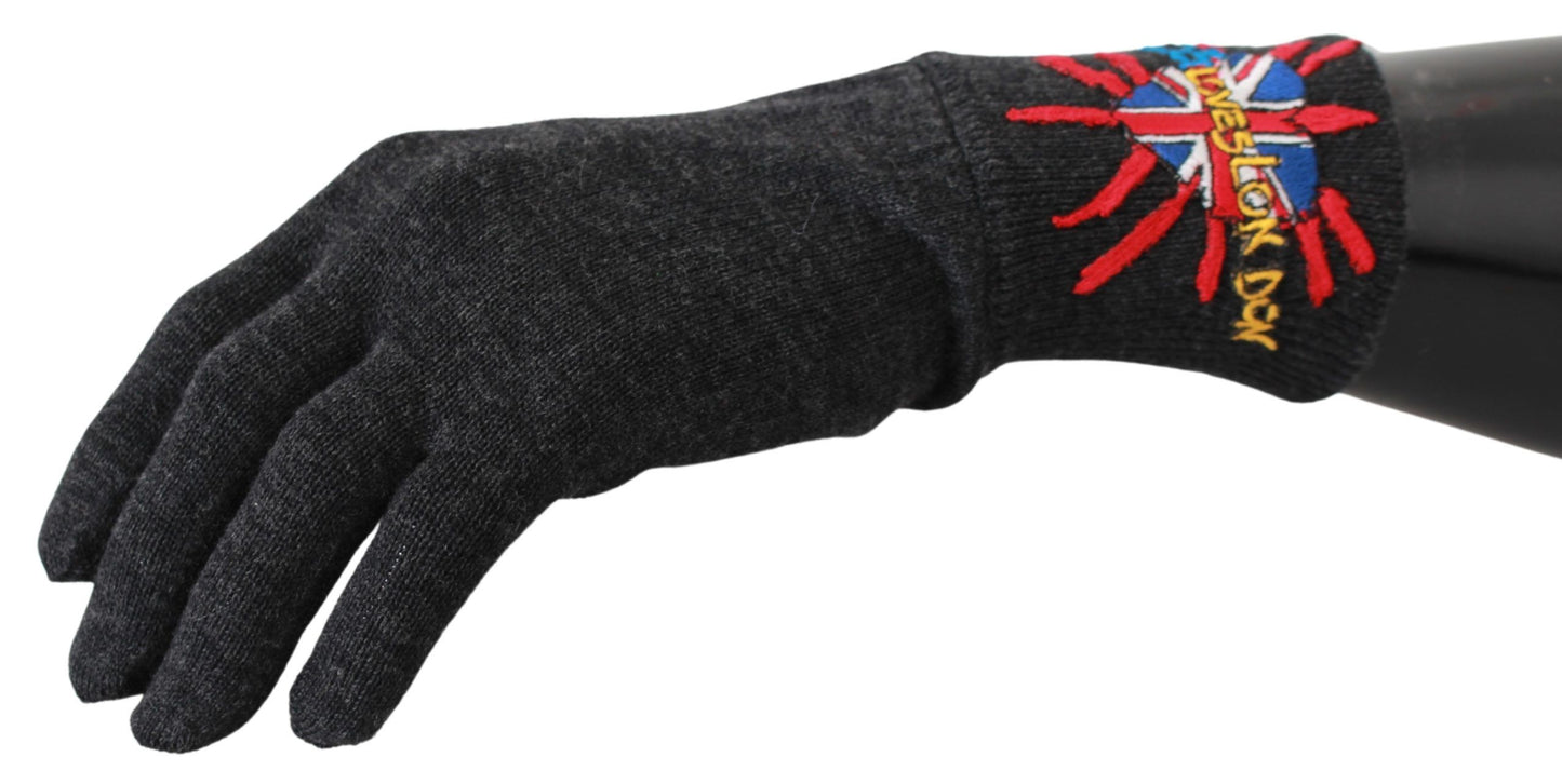Dolce & Gabbana Gray #DGLovesLondon Embroidered Wool Gloves Dolce & Gabbana