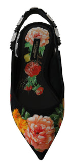 Dolce & Gabbana Black Floral Crystal Slingbacks Flats Shoes - Eljoys Fashion 