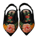 Dolce & Gabbana Black Floral Crystal Slingbacks Flats Shoes - Eljoys Fashion 