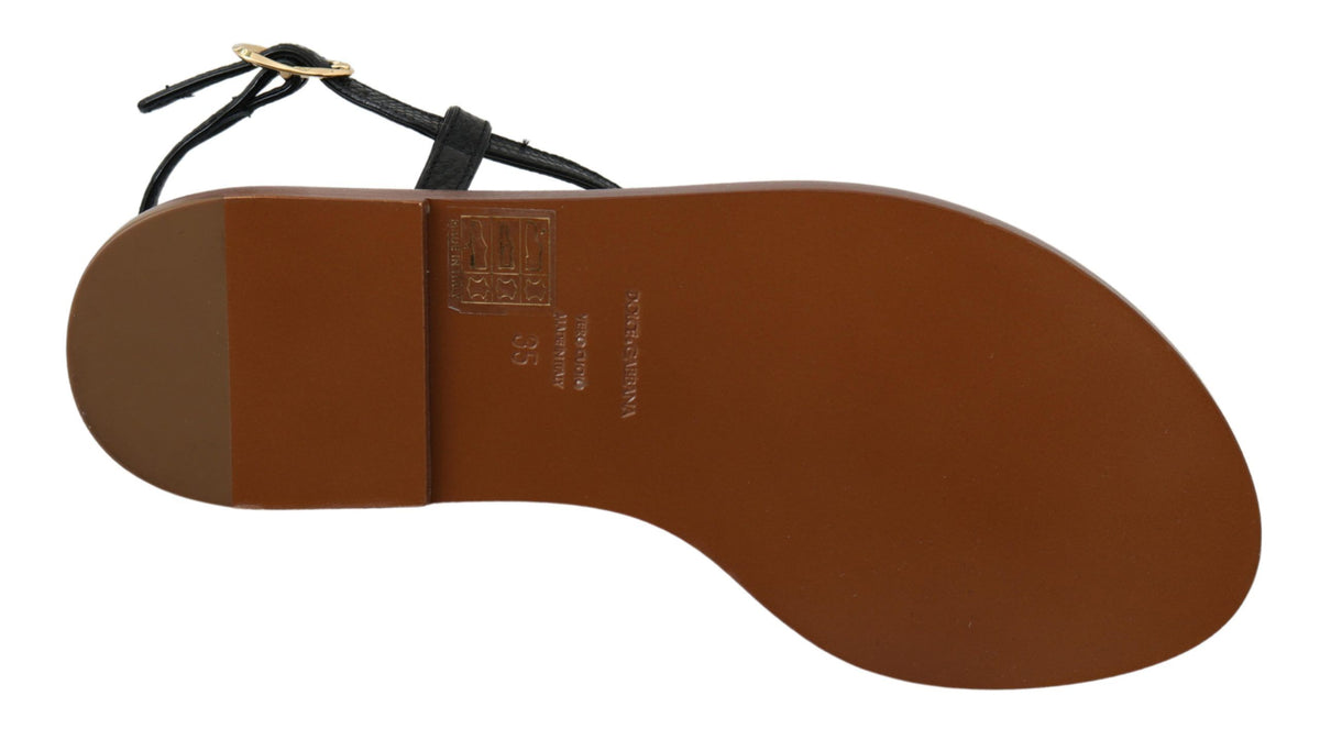 Dolce & Gabbana Black Leather Coins Flip Flops Sandals Shoes - Eljoys Fashion 