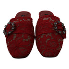 Dolce & Gabbana Red Lace Crystal Slide On Flats Shoes