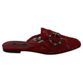 Dolce & Gabbana Red Lace Crystal Slide On Flats Shoes
