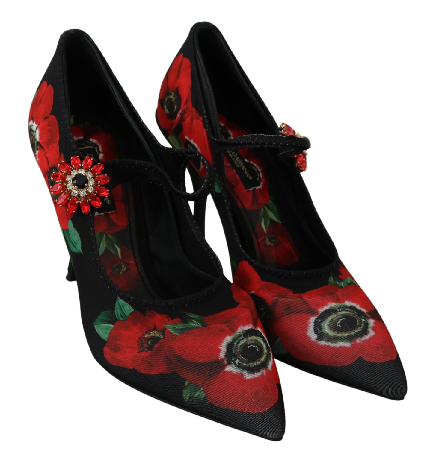 Dolce & Gabbana Black Red Floral Mary Janes Pumps Shoes Dolce & Gabbana
