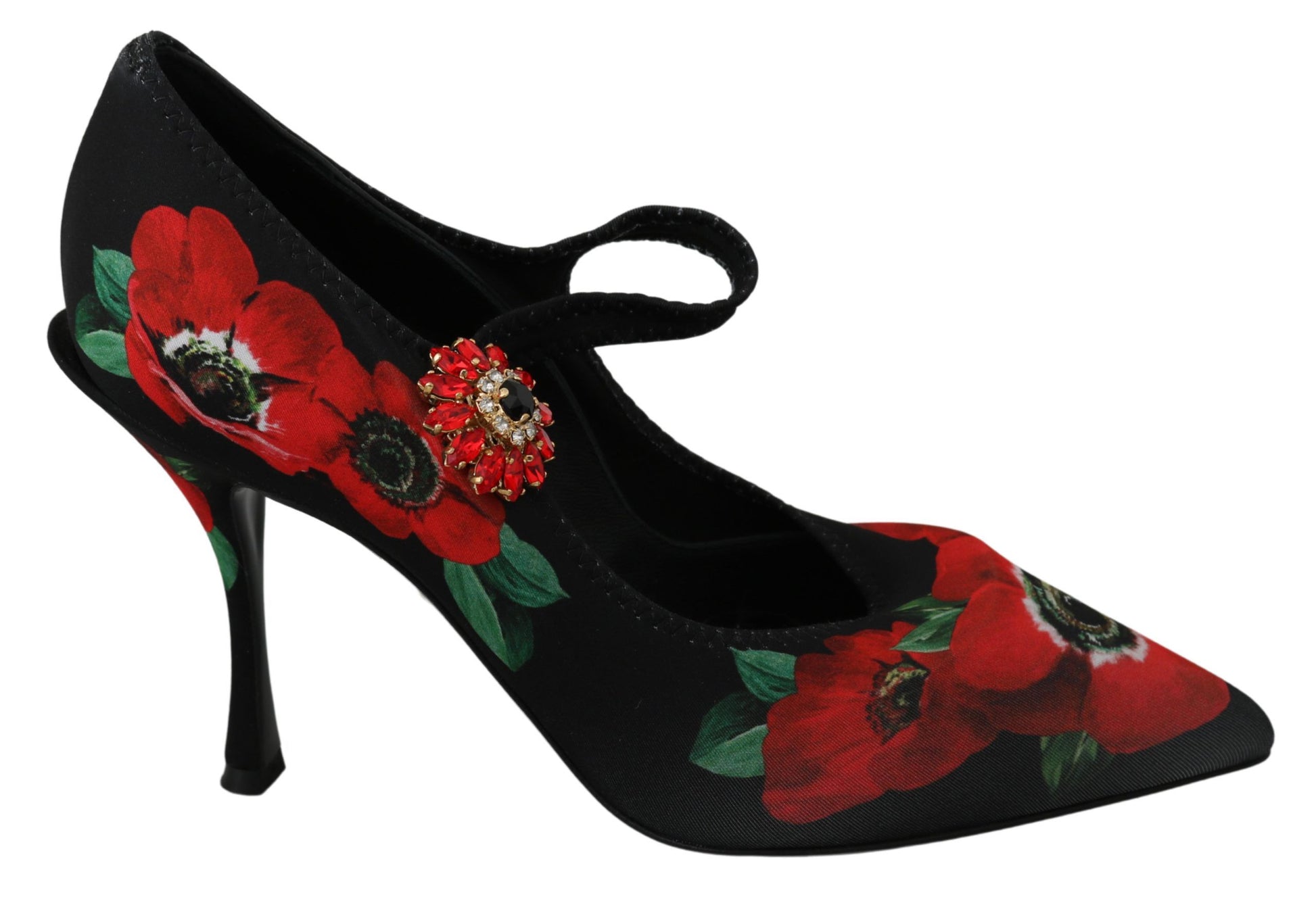 Dolce & Gabbana Black Red Floral Mary Janes Pumps Shoes Dolce & Gabbana
