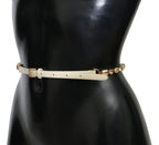 Dolce & Gabbana White Leather Crystals Waist Belt - Eljoys Fashion 