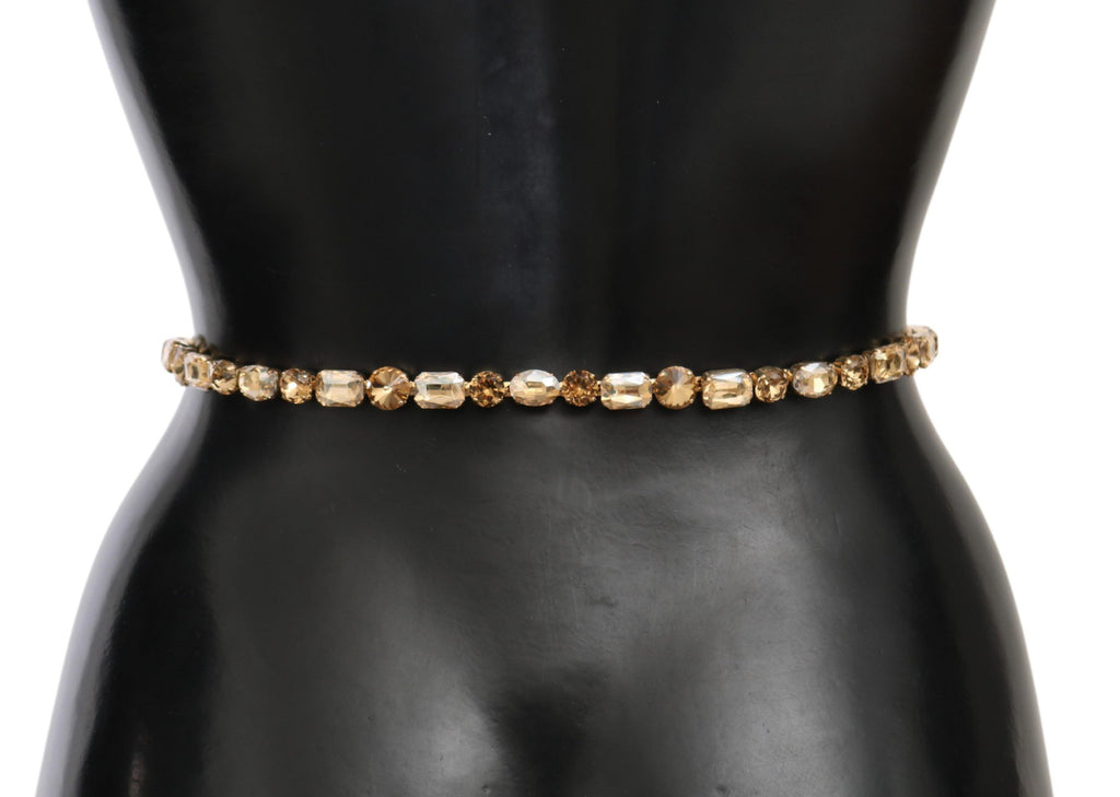 Dolce & Gabbana White Leather Crystals Waist Belt - Eljoys Fashion 