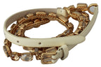 Dolce & Gabbana White Leather Crystals Waist Belt - Eljoys Fashion 
