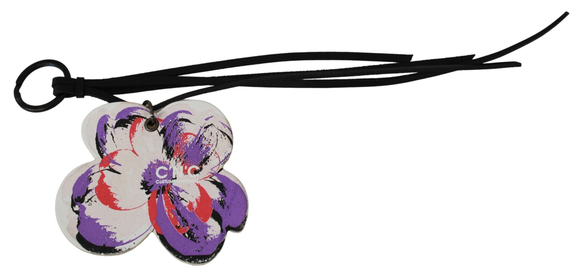 Costume National White Leather Butterfly Logo Keyring C'N'C Keychain Costume National