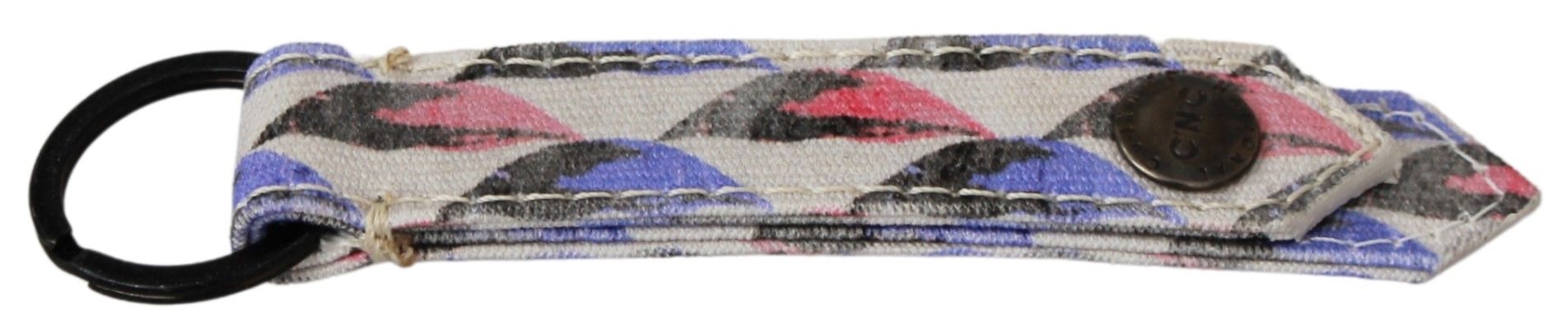 Costume National White Ring Branded Textile Keychain Costume National