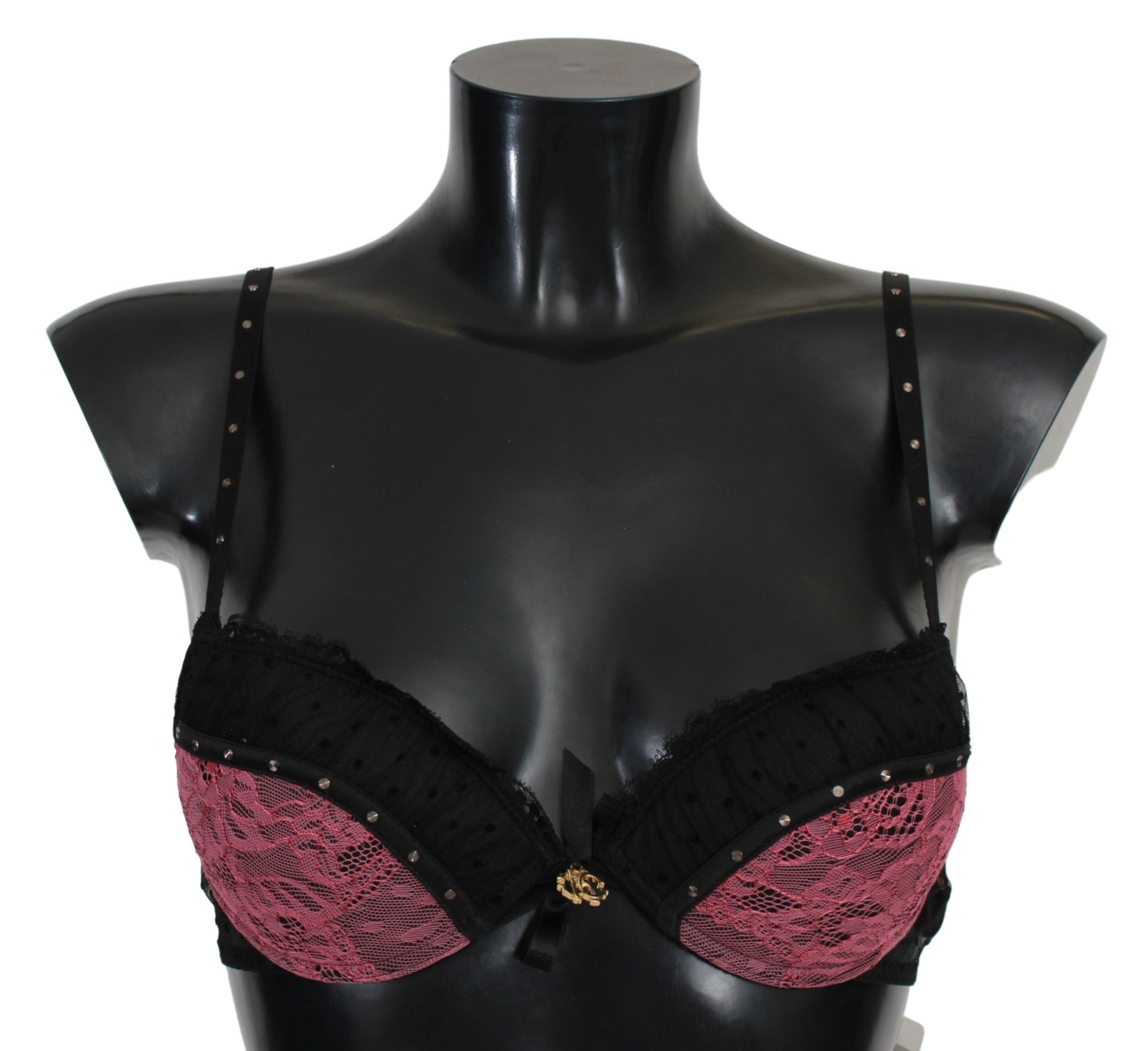 Roberto Cavalli Black Pink Lace Push Up Bra Underwear Roberto Cavalli