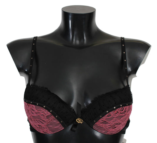 Roberto Cavalli Black Pink Lace Push Up Bra Underwear Roberto Cavalli