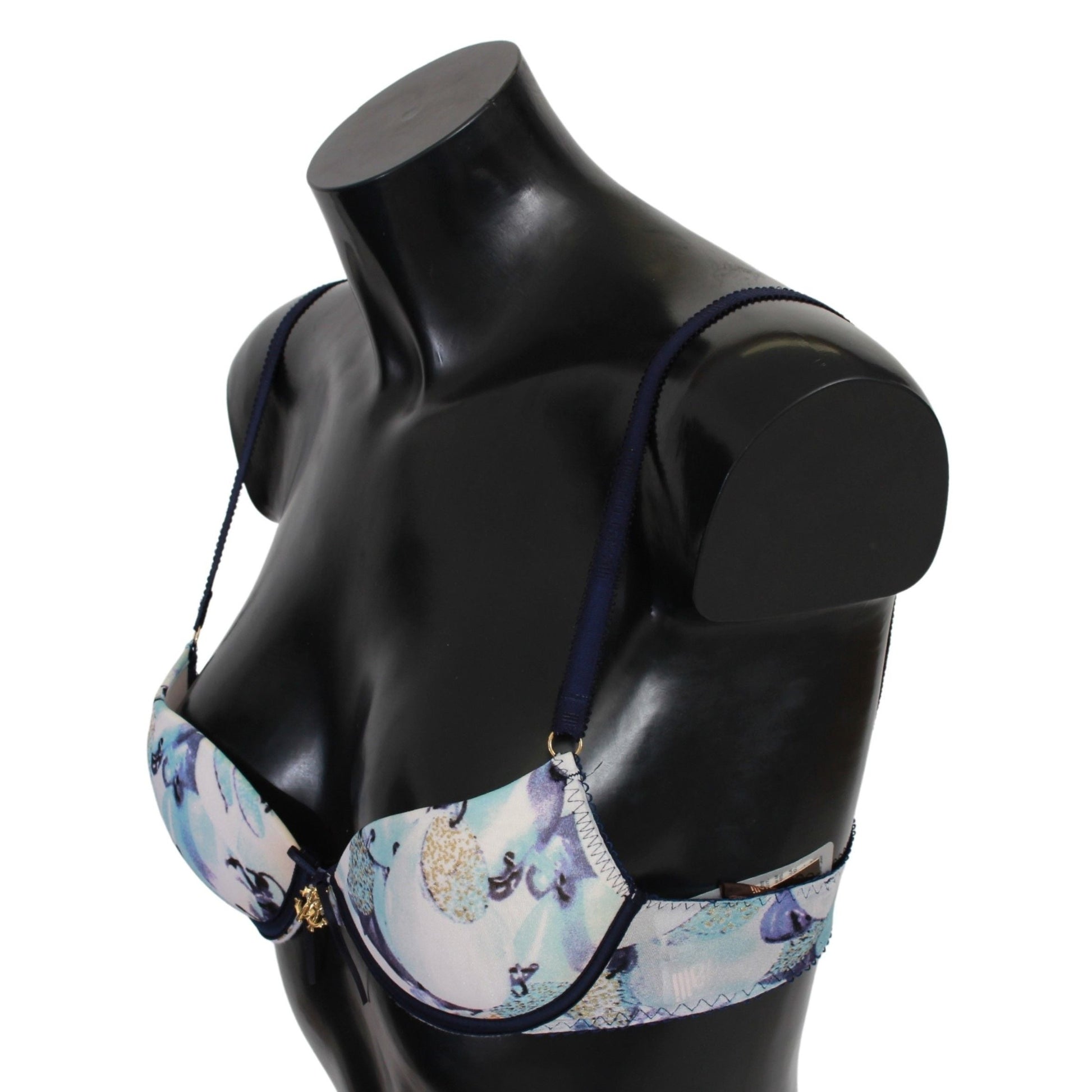 Roberto Cavalli Blue Printed Nylon Reggiseno Bra Underwear Roberto Cavalli