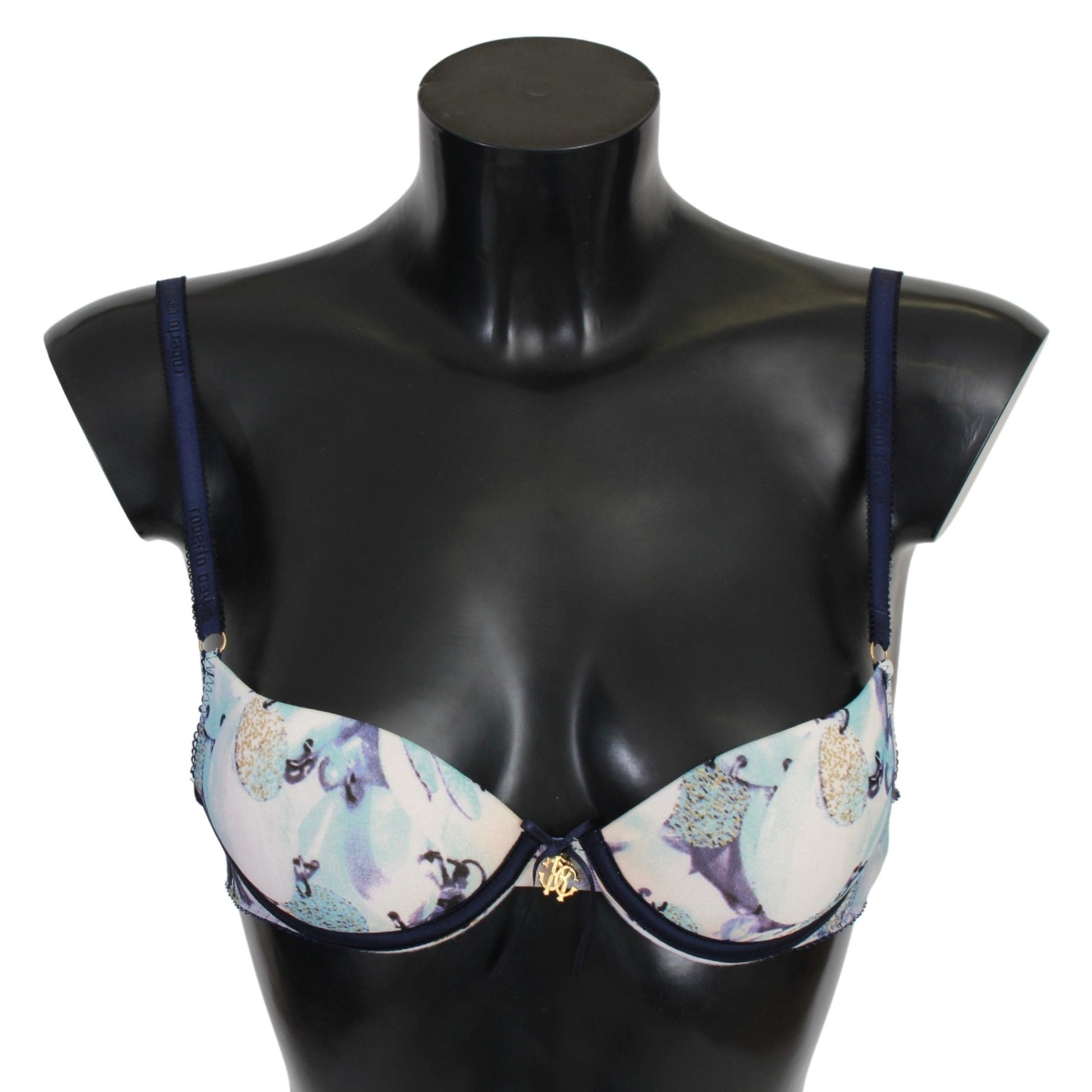 Roberto Cavalli Blue Printed Nylon Reggiseno Bra Underwear Roberto Cavalli