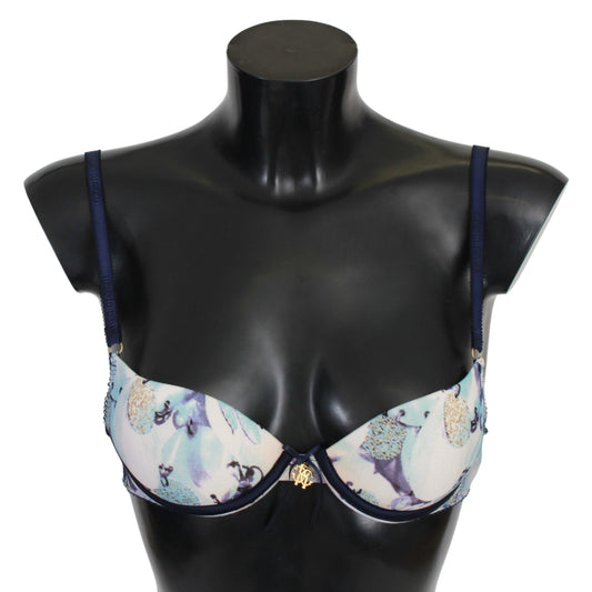 Roberto Cavalli Blue Printed Nylon Reggiseno Bra Underwear Roberto Cavalli