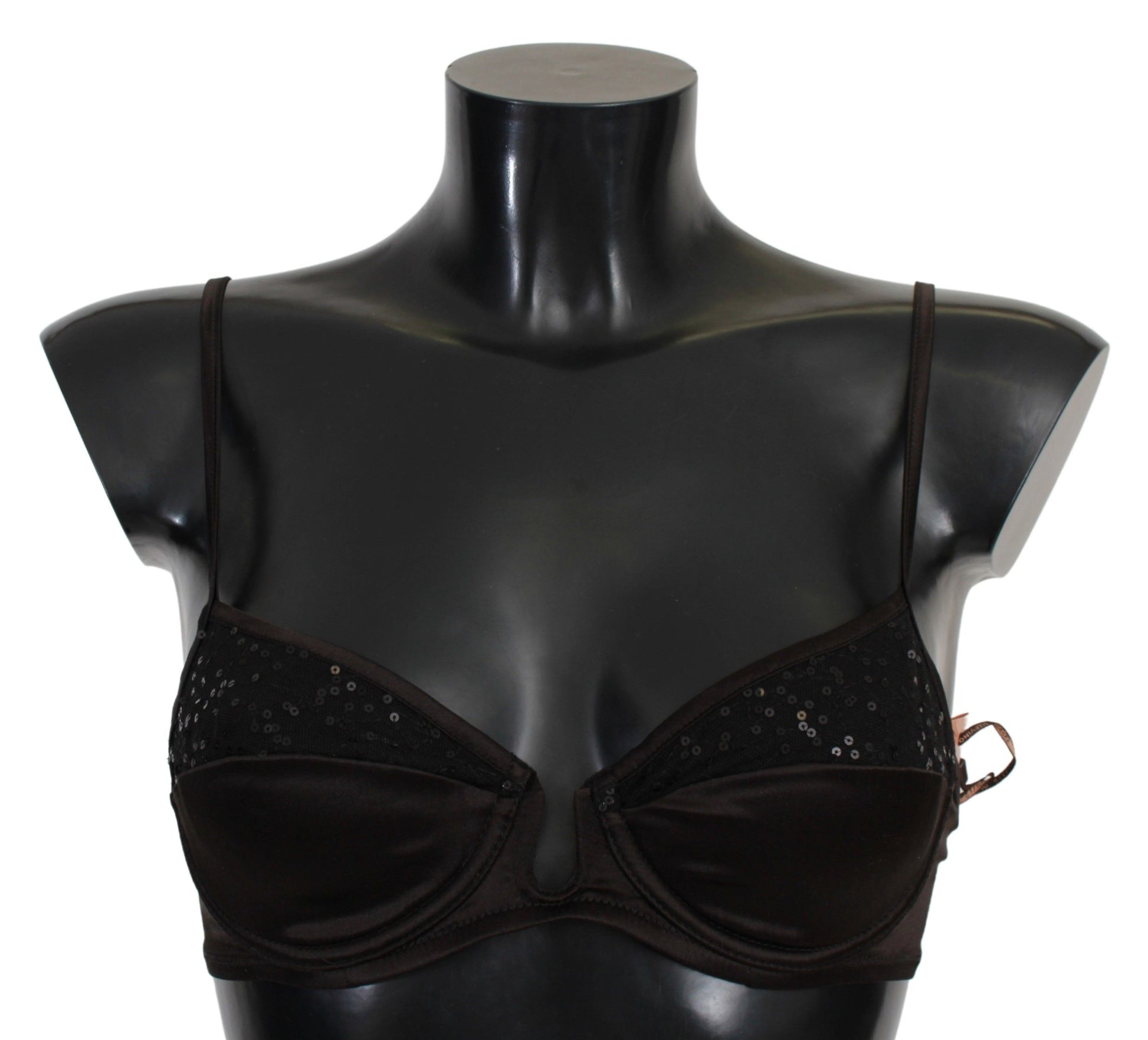Ermanno Scervino Brown Sequined Balconcino Bra Underwear Ermanno Scervino