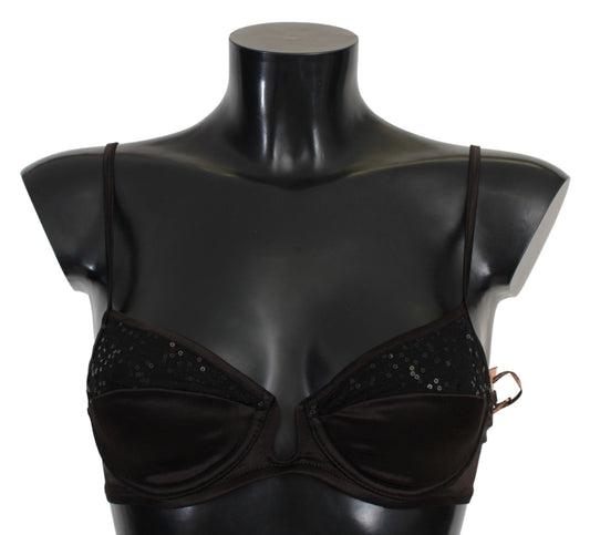 Ermanno Scervino Brown Sequined Balconcino Bra Underwear Ermanno Scervino
