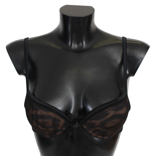 Roberto Cavalli Black Leopard Nylon Push Up Bra Underwear Roberto Cavalli