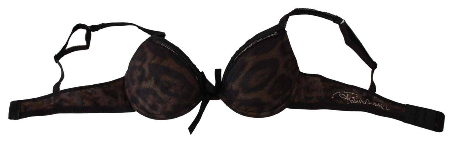 Roberto Cavalli Black Leopard Nylon Push Up Bra Underwear Roberto Cavalli