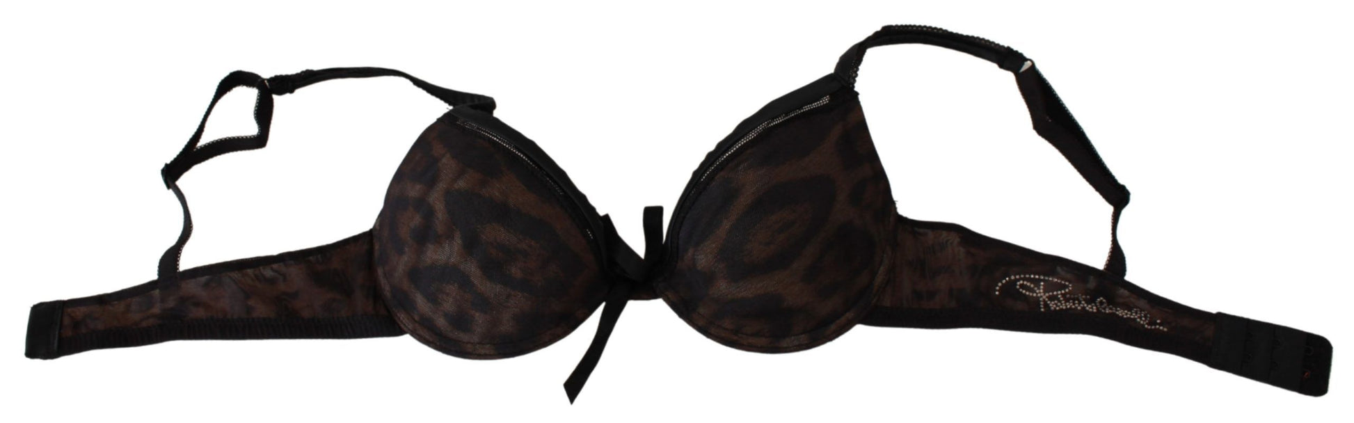Roberto Cavalli Black Leopard Nylon Push Up Bra Underwear Roberto Cavalli