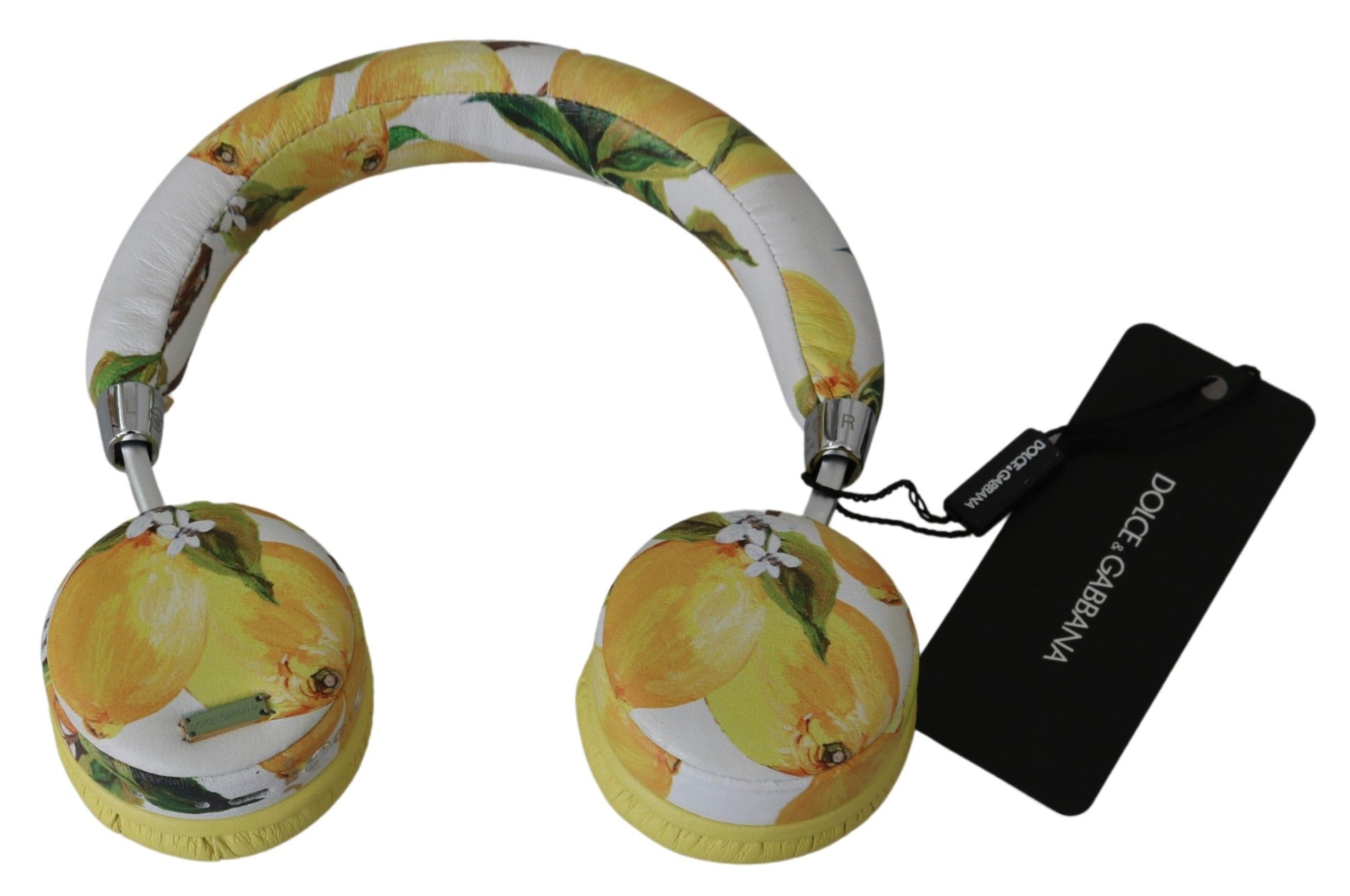 Dolce & Gabbana White Yellow Lemon Print Headset Headphones Dolce & Gabbana