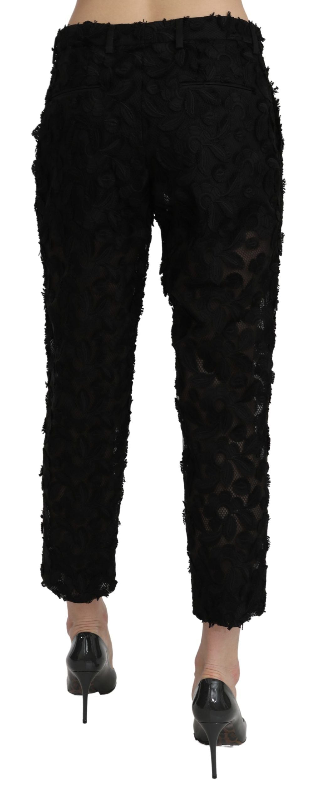Dolce & Gabbana Black Lace Straight Cropped High Waist Pants Dolce & Gabbana