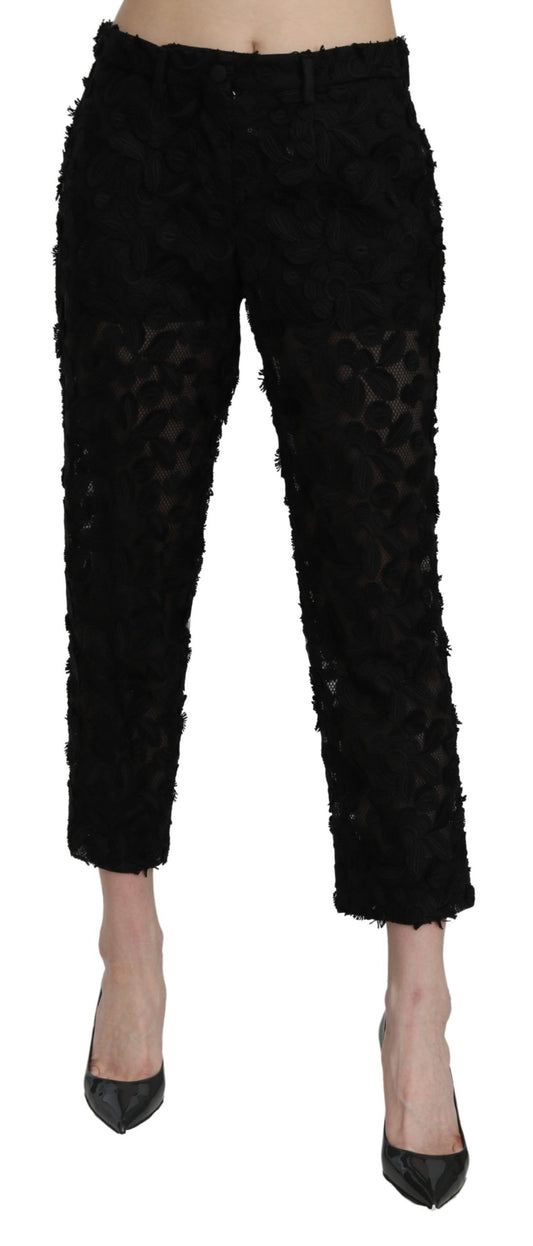 Dolce & Gabbana Black Lace Straight Cropped High Waist Pants Dolce & Gabbana