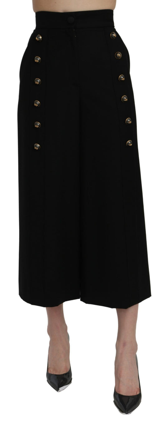 Dolce & Gabbana Black High Waist Wide Leg Cropped Pants Dolce & Gabbana