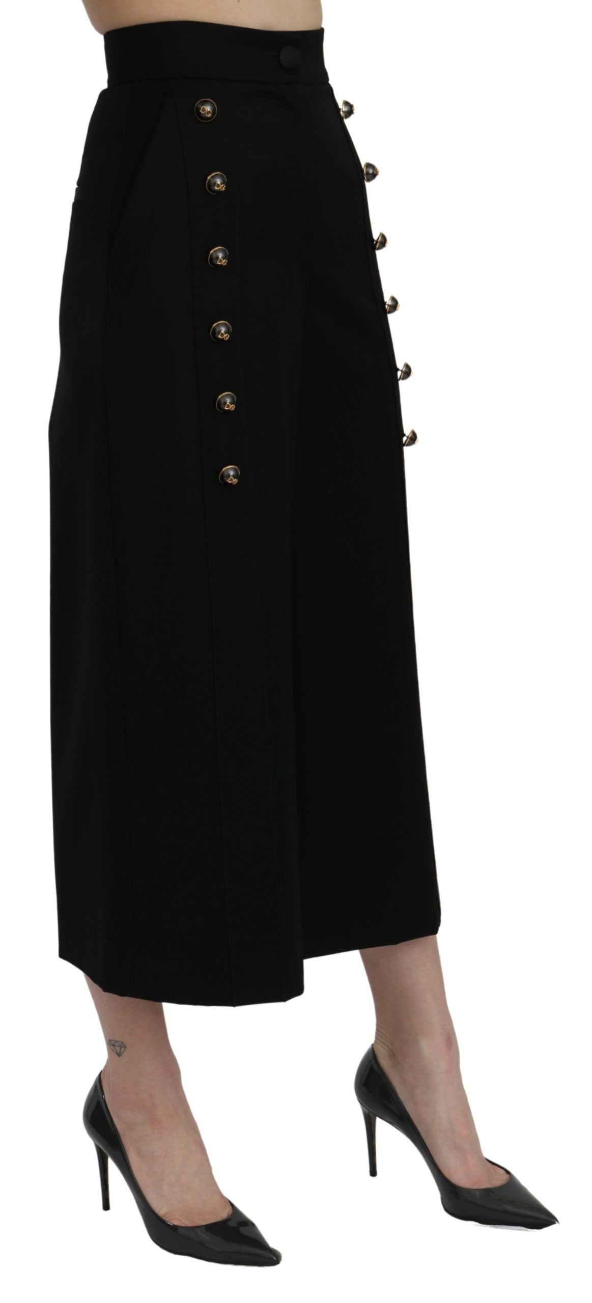 Dolce & Gabbana Black High Waist Wide Leg Cropped Pants Dolce & Gabbana