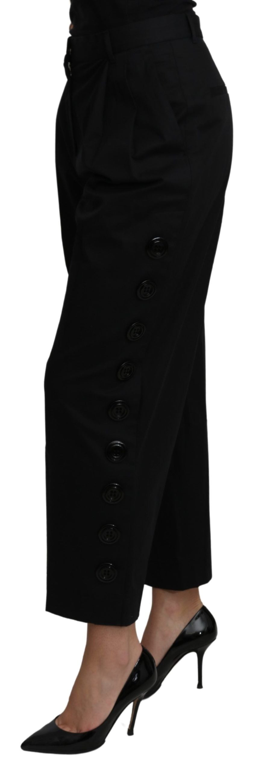 Dolce & Gabbana Black High Waist Cropped Cotton Stretch Pants Dolce & Gabbana