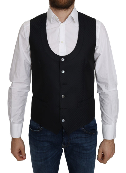 Dolce & Gabbana Blue Silk Romb Pattern Formal Coat Vest Dolce & Gabbana