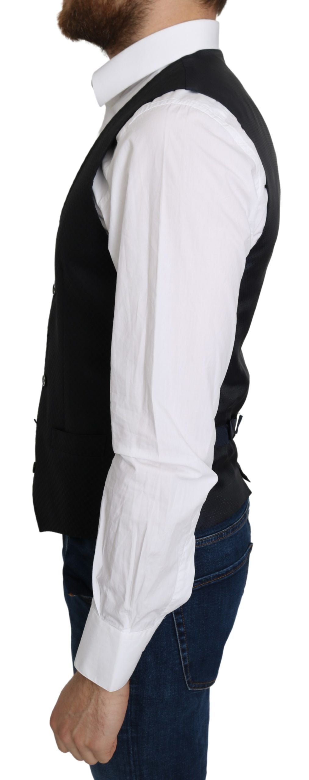 Dolce & Gabbana Blue Silk Romb Pattern Formal Coat Vest Dolce & Gabbana