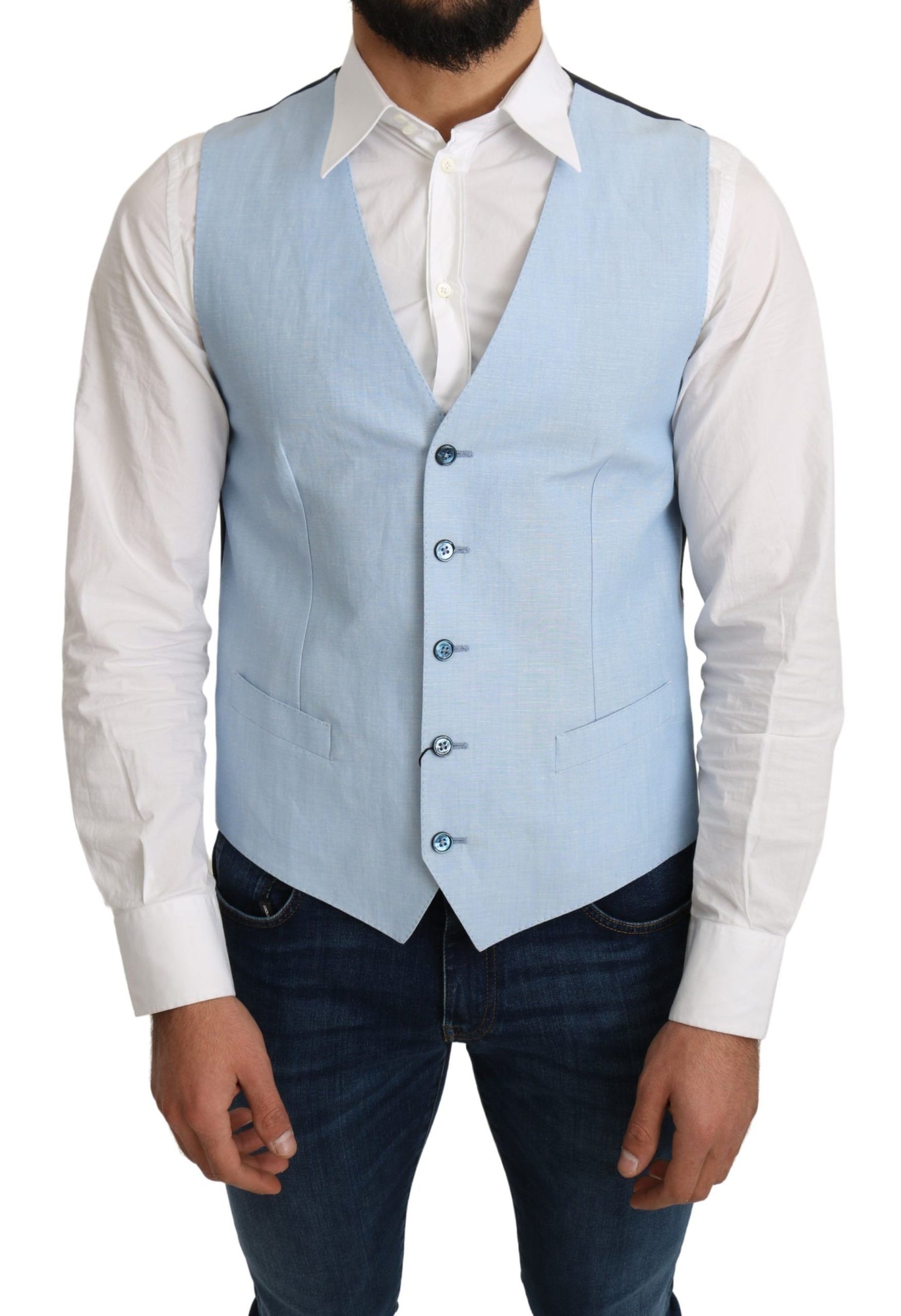 Dolce & Gabbana Blue Viscose Stretch Formal Coat Vest Dolce & Gabbana