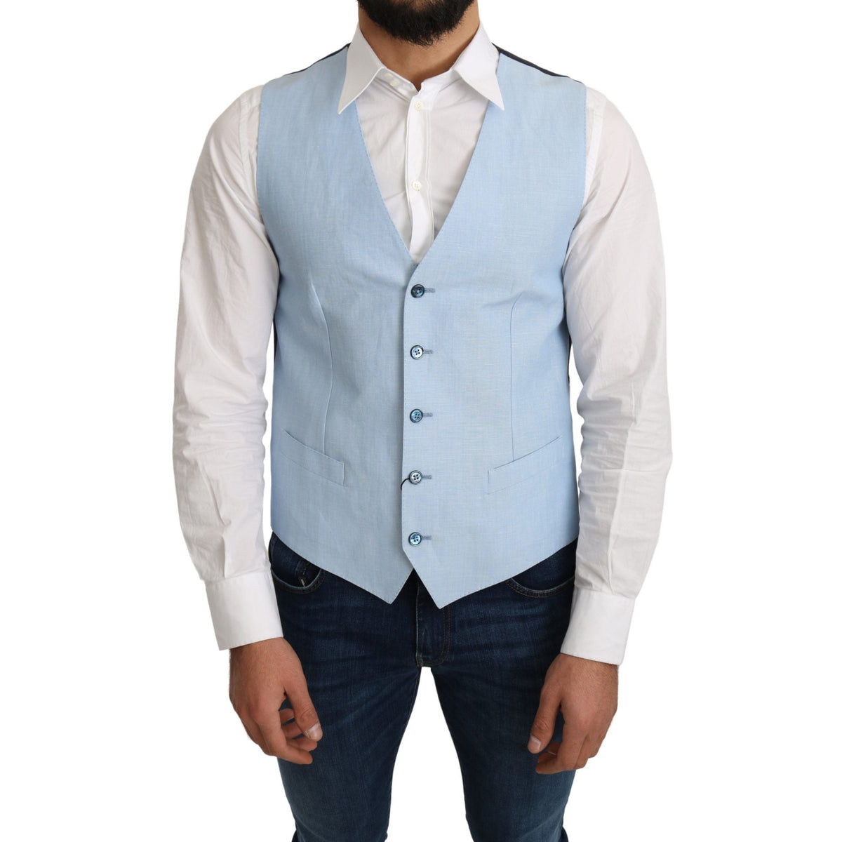 Dolce & Gabbana Blue Viscose Stretch Formal Coat Vest