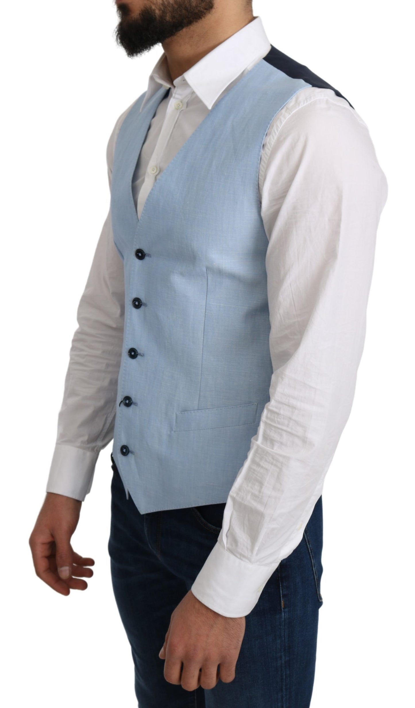 Dolce & Gabbana Blue Viscose Stretch Formal Coat Vest Dolce & Gabbana