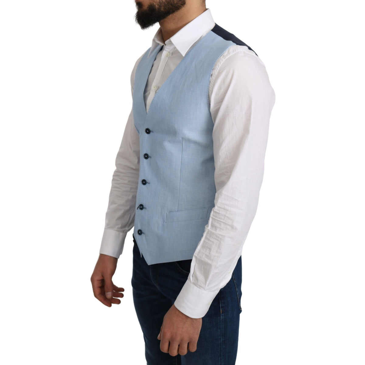 Dolce & Gabbana Blue Viscose Stretch Formal Coat Vest