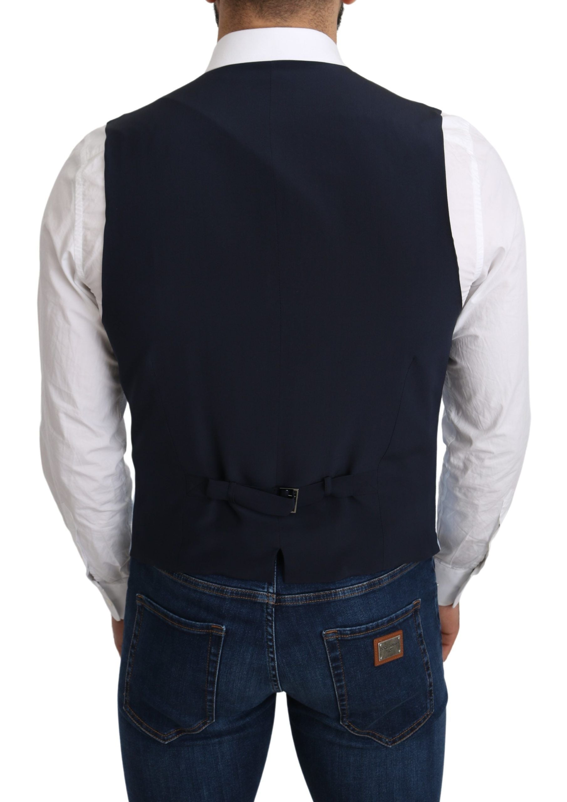 Dolce & Gabbana Blue Viscose Stretch Formal Coat Vest Dolce & Gabbana
