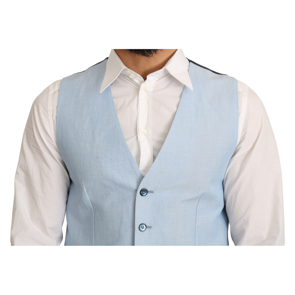 Dolce & Gabbana Blue Viscose Stretch Formal Coat Vest