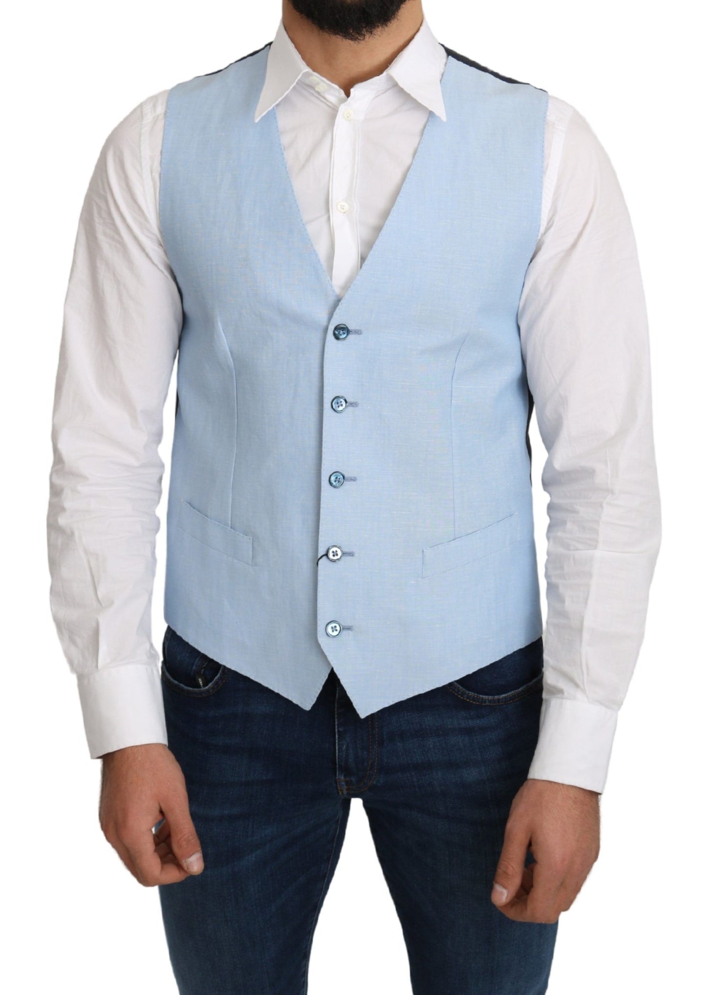 Dolce & Gabbana Blue Viscose Stretch Formal Coat Vest Dolce & Gabbana
