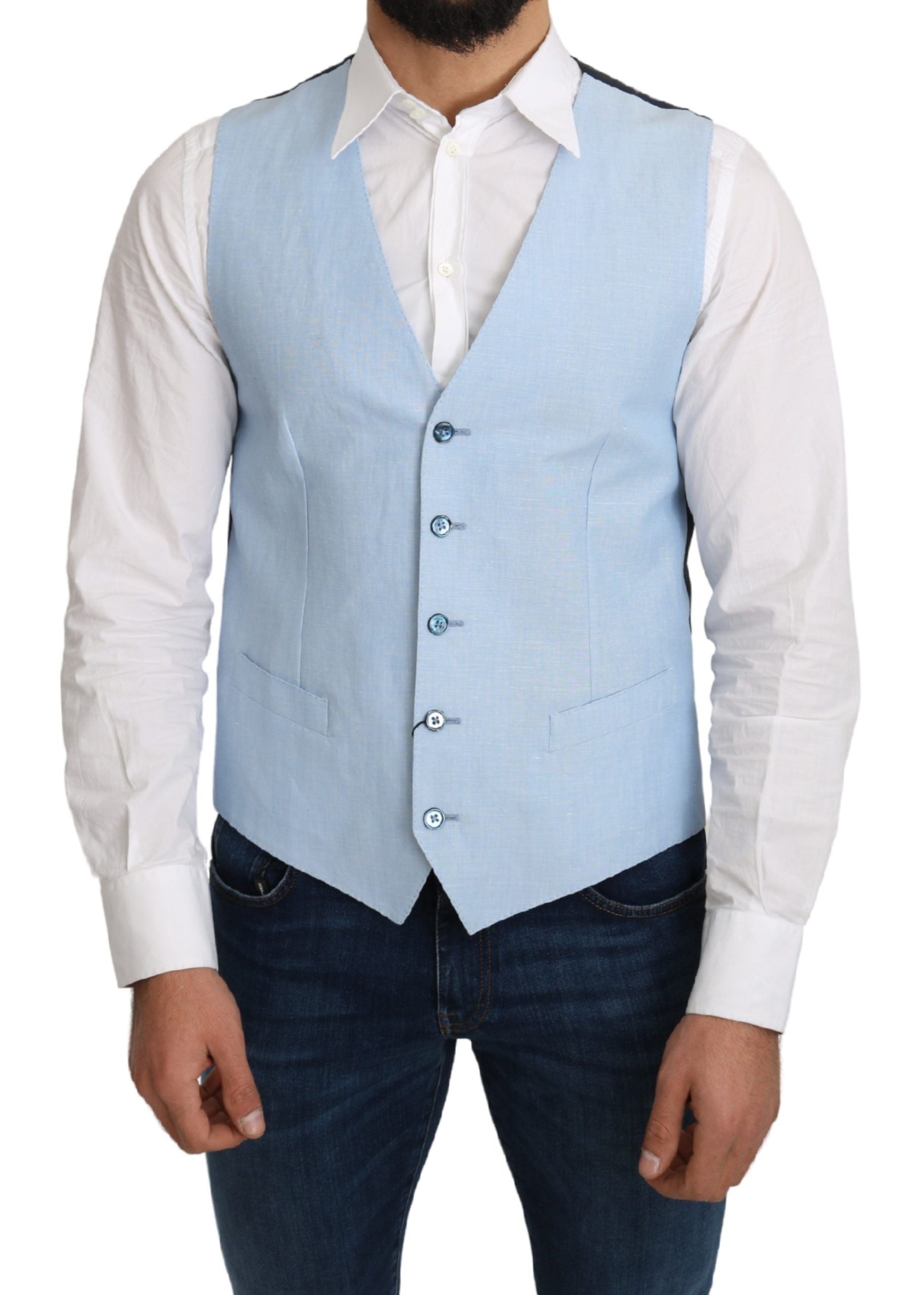 Dolce & Gabbana Blue Viscose Stretch Formal Coat Vest Dolce & Gabbana