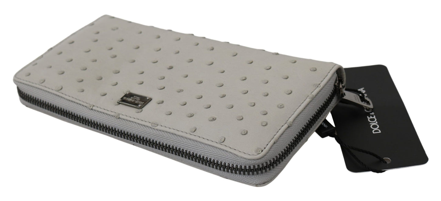 Dolce & Gabbana White Ostrich Leather Continental Mens Clutch Wallet Dolce & Gabbana