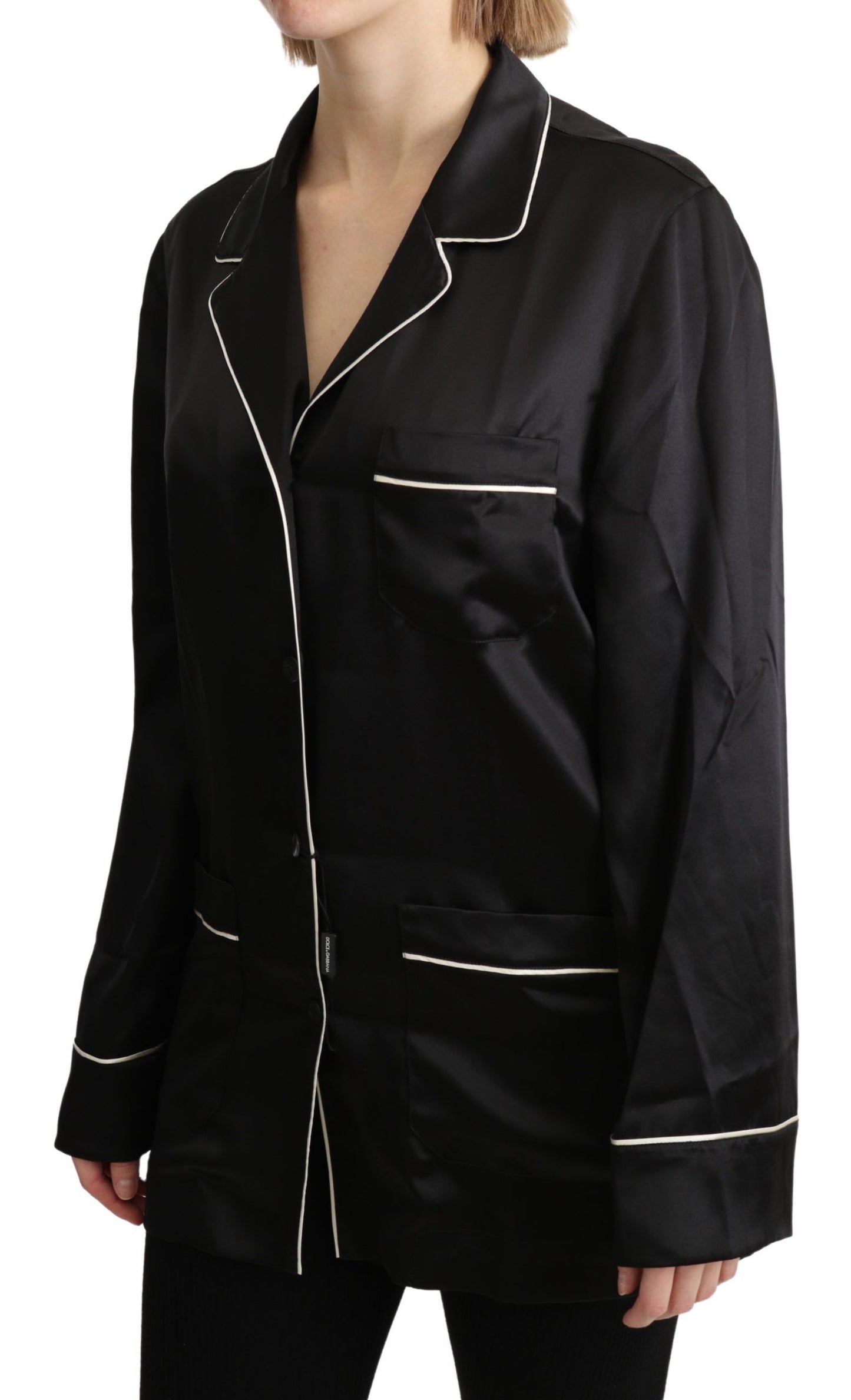 Dolce & Gabbana Black Shirt Silk Stretch Top Blouse Dolce & Gabbana