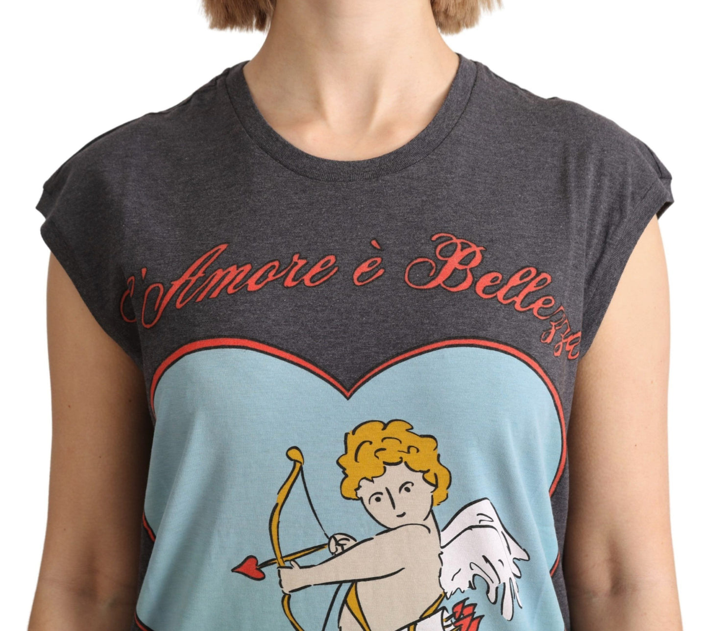 Dolce & Gabbana Gray Cotton L' Amore Top Tank T-shirt Dolce & Gabbana