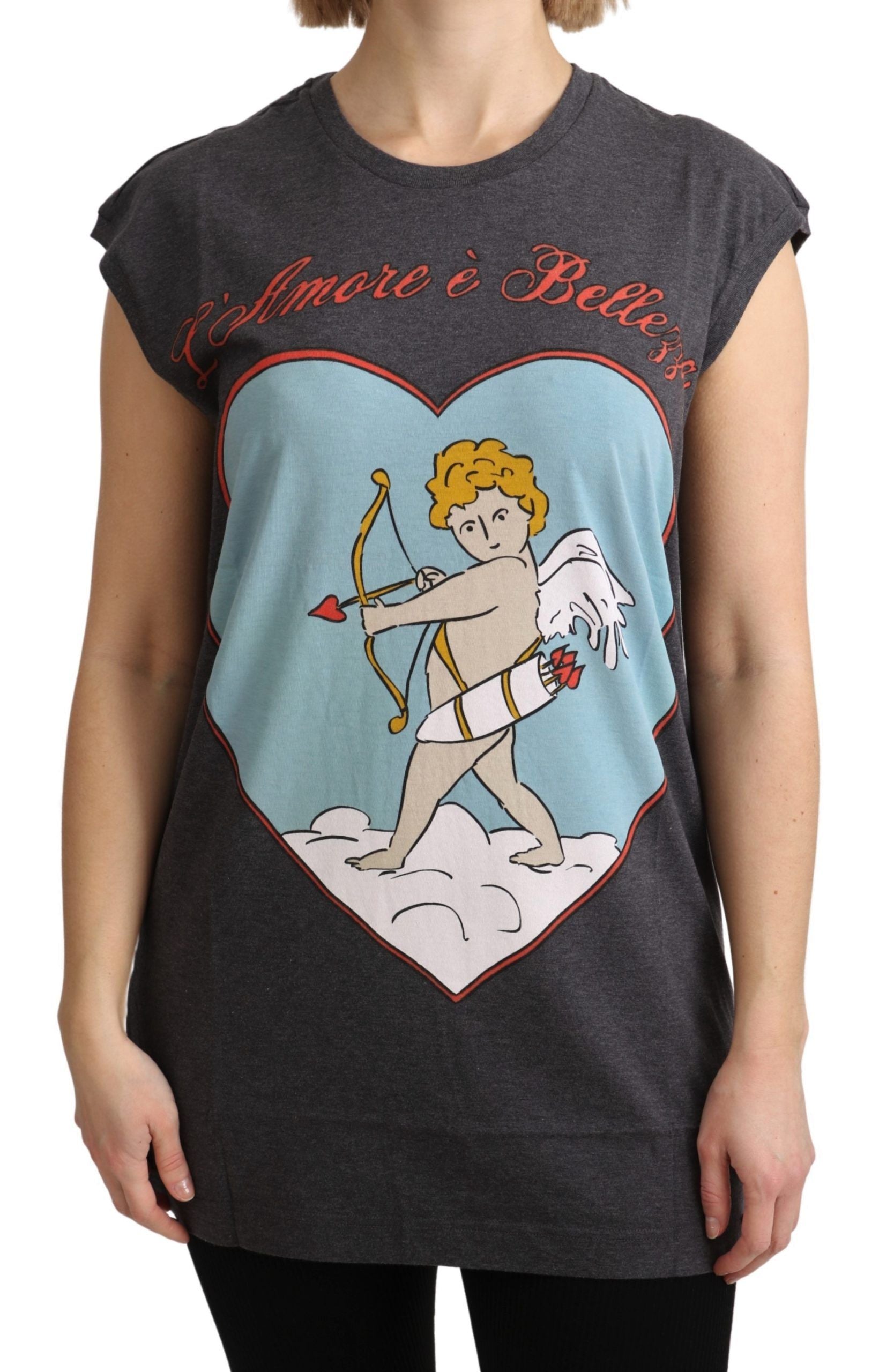 Dolce & Gabbana Gray Cotton L' Amore Top Tank T-shirt Dolce & Gabbana