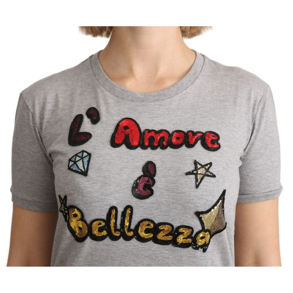 Dolce & Gabbana Gray Cotton Amore e Bellezza Top T-shirt