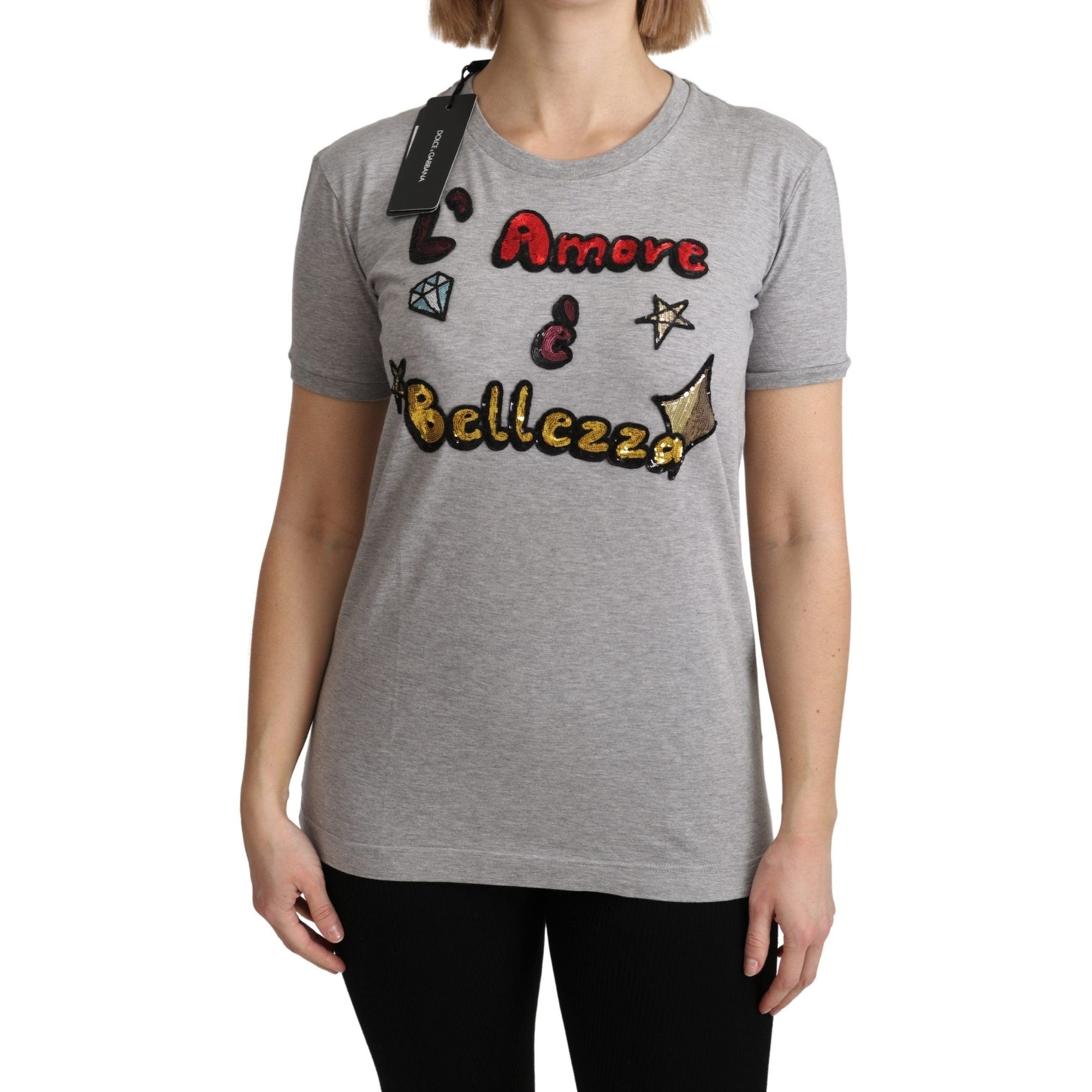 Dolce & Gabbana Gray Cotton Amore e Bellezza Top T-shirt