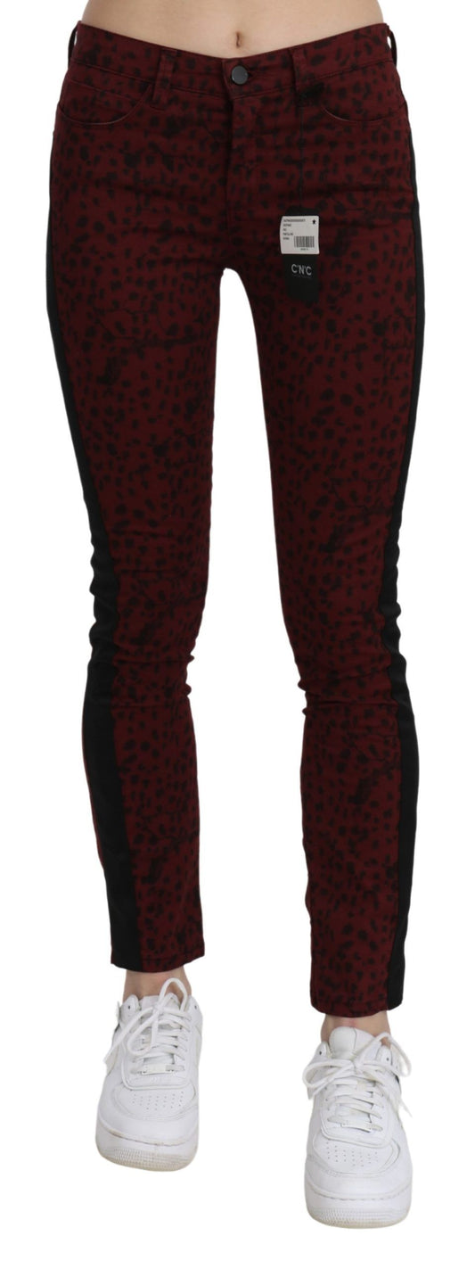 Costume National Dark Red Mid Waist Slim Fit Cotton Jeans Costume National