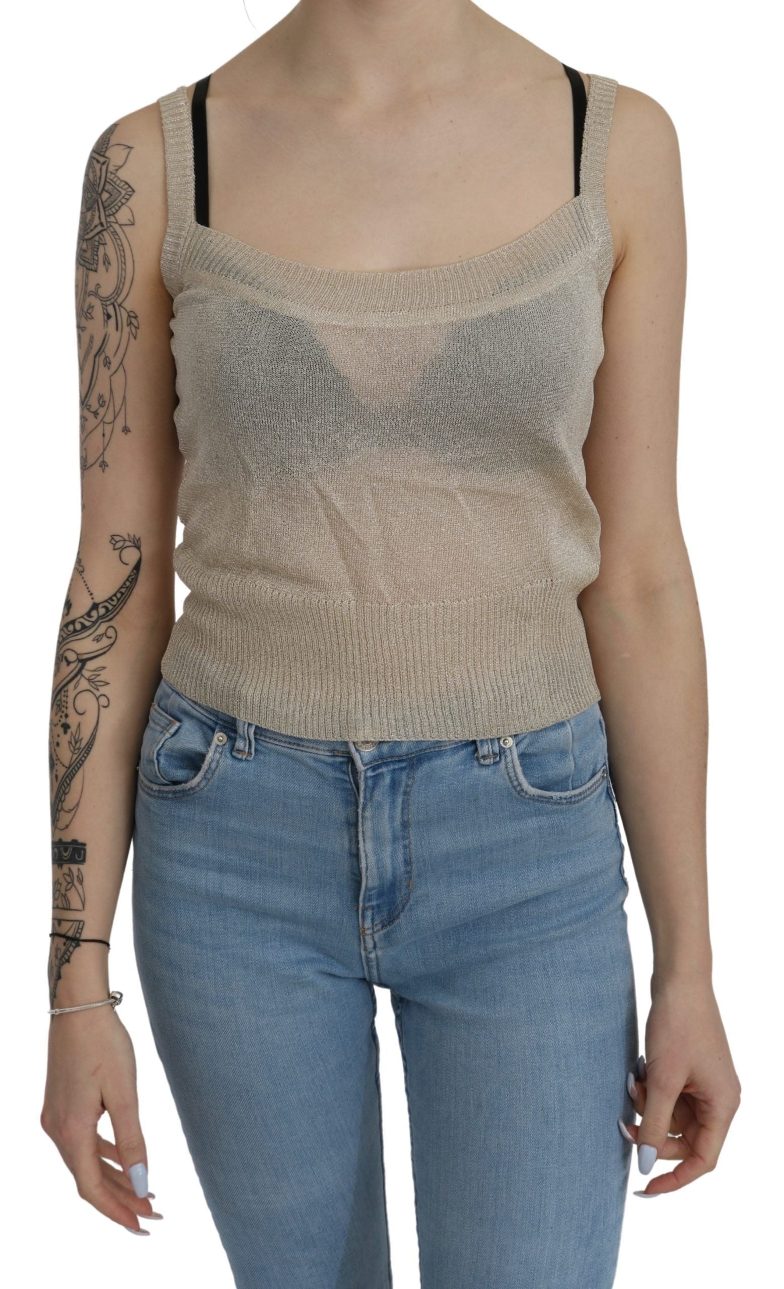 BYBLOS Beige Sleeveless Spaghetti Strap Tank See Through Top BYBLOS