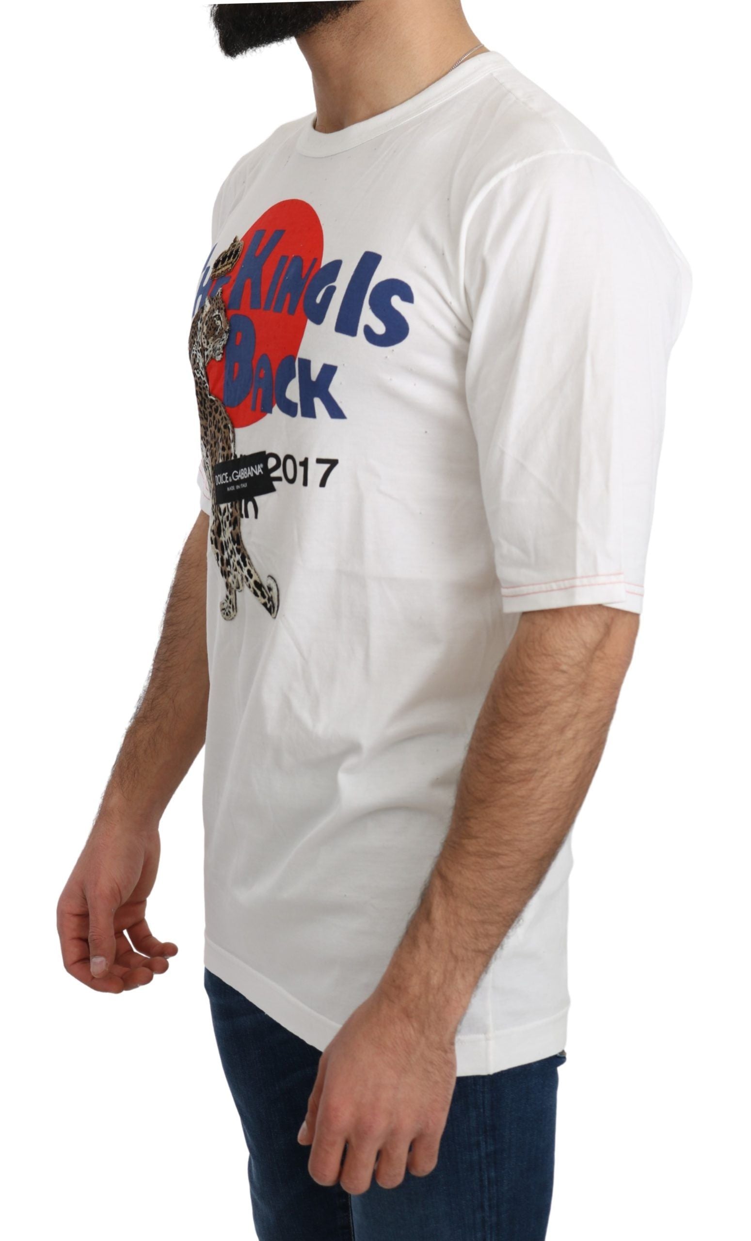 Dolce & Gabbana White Leopard Royal Top T-shirt Dolce & Gabbana