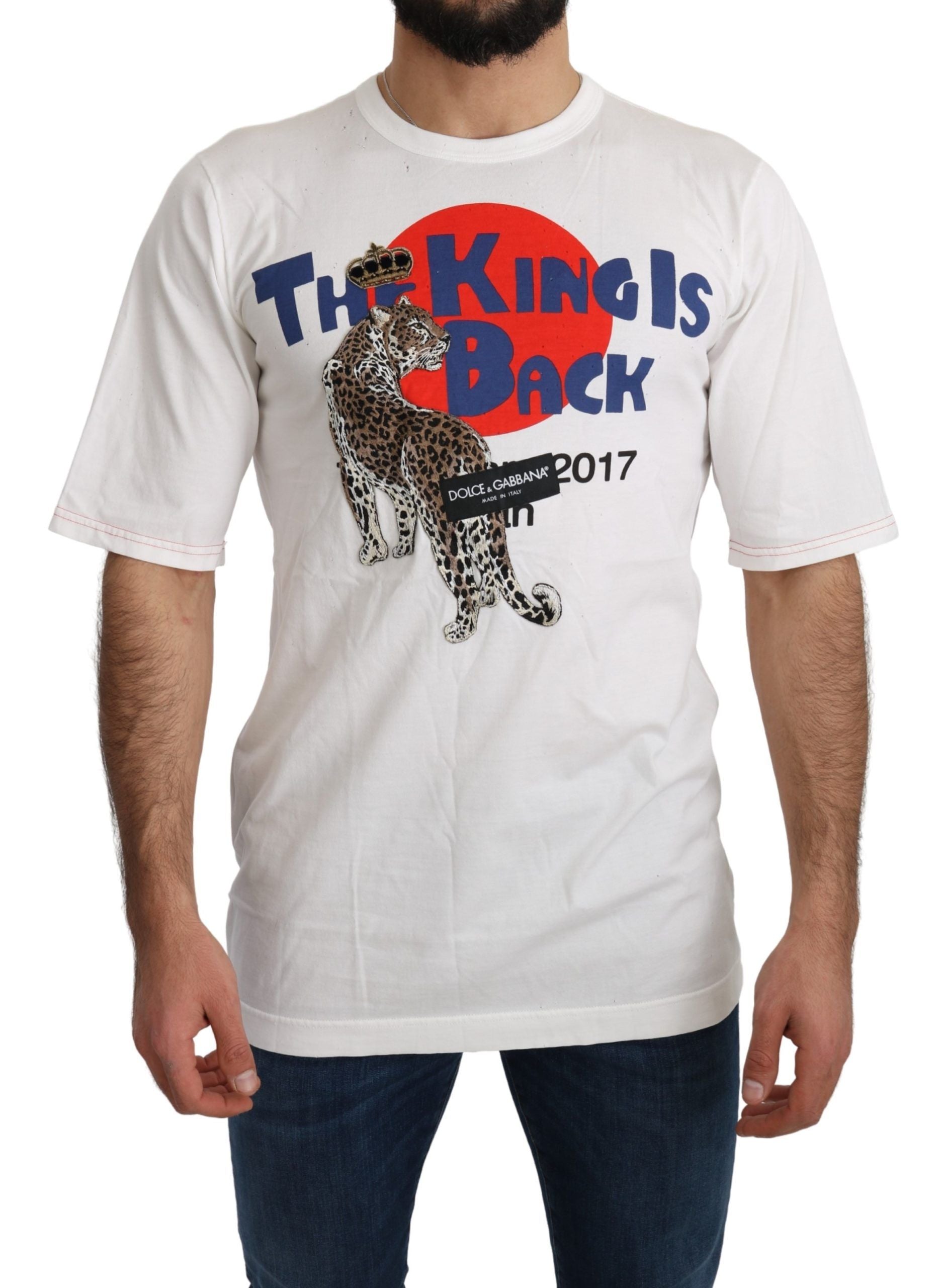 Dolce & Gabbana White Leopard Royal Top T-shirt Dolce & Gabbana