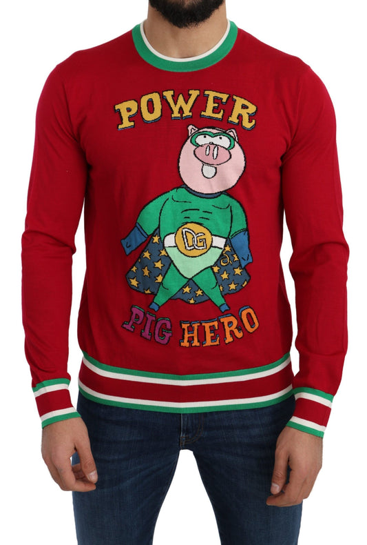 Dolce & Gabbana Red Wool Silk Pig of the Year Sweater Dolce & Gabbana